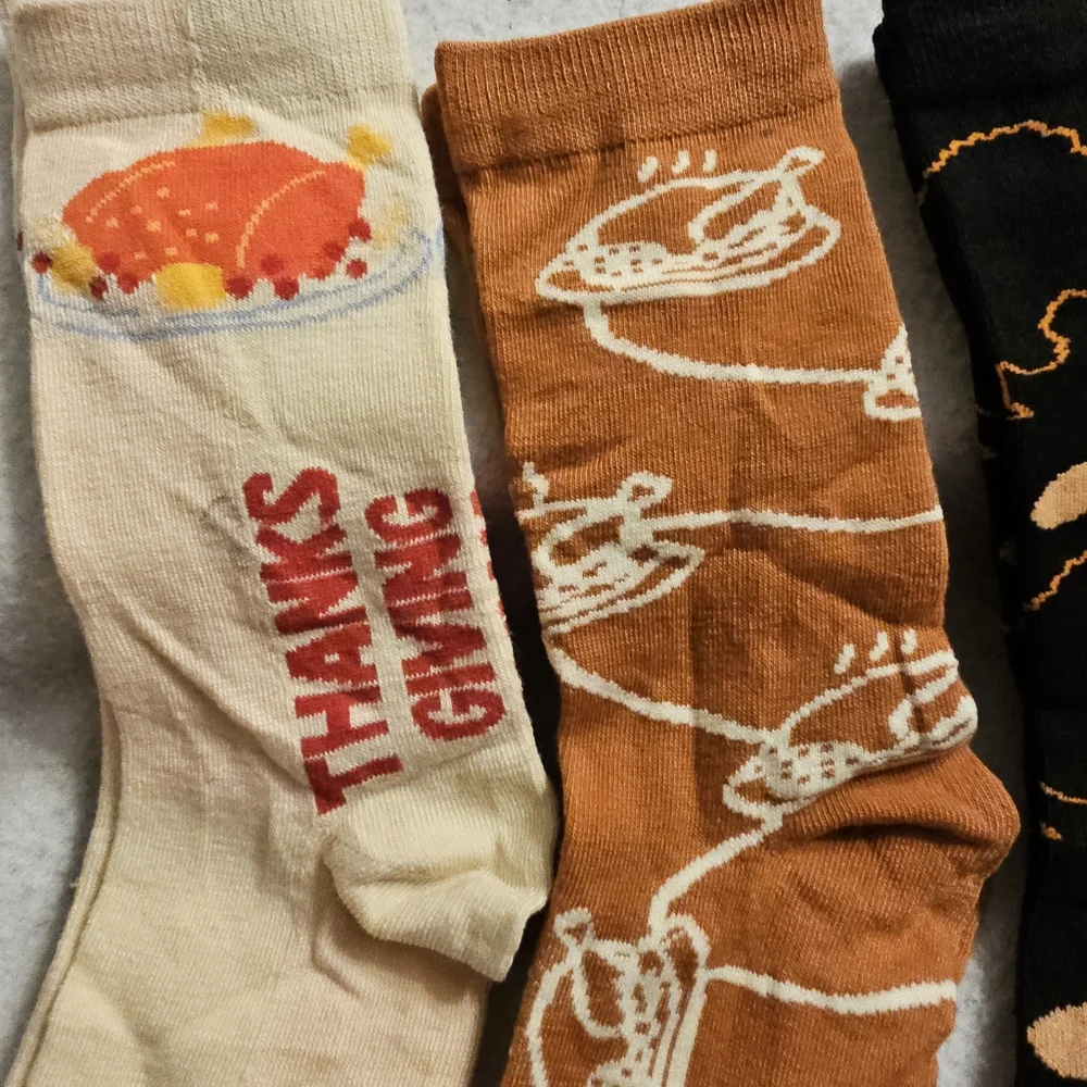 Set Of Three Fall Thanksgiving Turkey New Socks